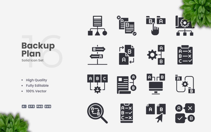 16 Backup Plan Solid Icons Set Icon Set