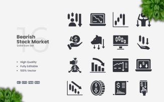 16 Bearish Stock Market Solid Icons Set