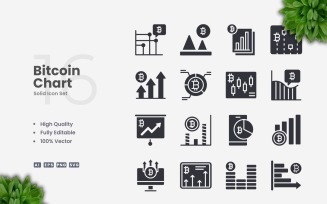 16 Bitcoin Chart Solid Icons Set