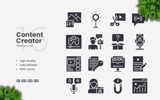 16 Content Creator2 Solid Icons Set