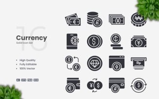 16 Currency Solid Icons Set