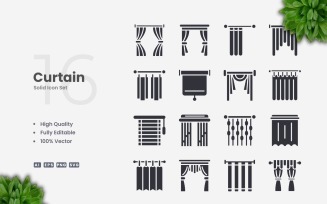 16 Curtain Solid Icons Set