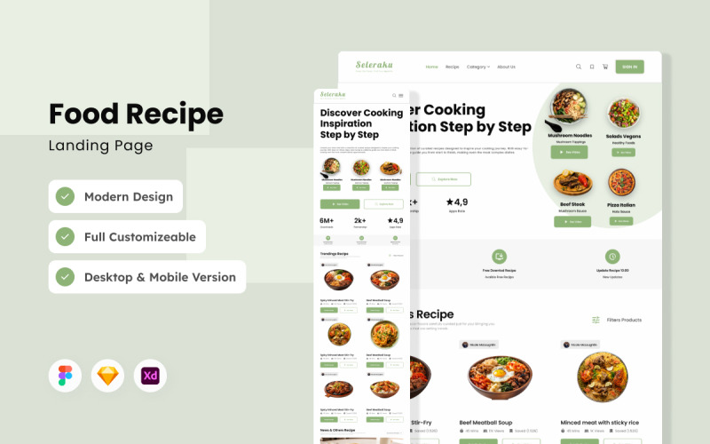 Seleraku - Foods Recipe Landing Page UI Element