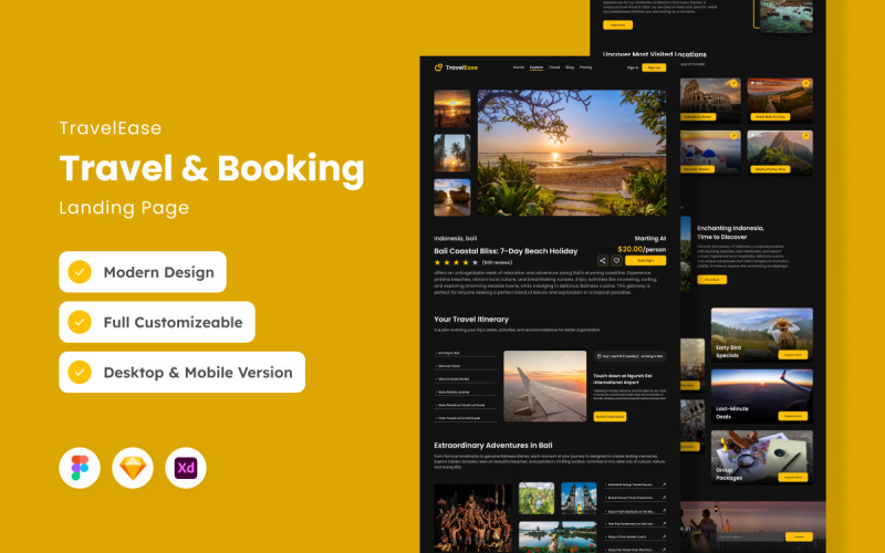 TravelEase - Travel & Booking Landing Page UI Element