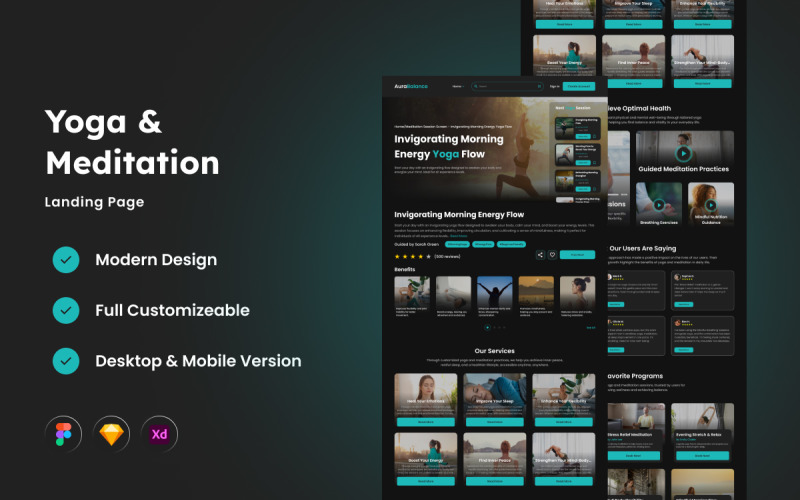 AuraBalance - Yoga & Meditation Landing Page UI Element
