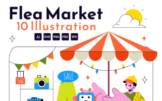 10 Flea Market Vector Illustration