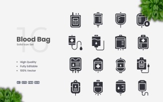 16 Blood Bag Solid Icons Set
