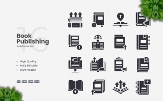 16 Book Publishing Solid Icons Set