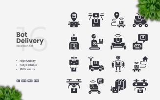 16 Bot Delivery Solid Icons Set