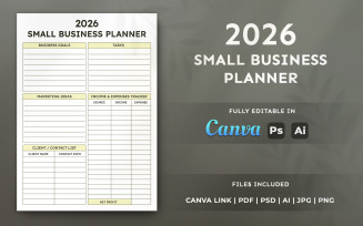 2026 Small Business Planner Template – Entrepreneur Organizer, Minimal, Printable Planner