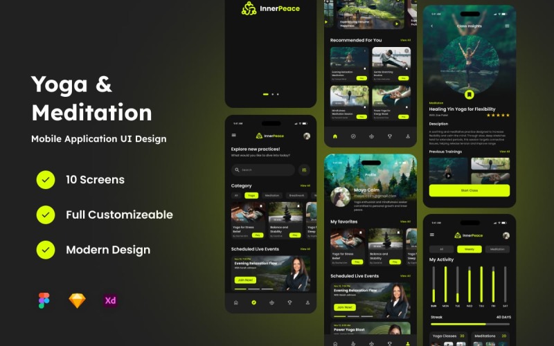 InnerPeace - Yoga & Meditation Mobile App UI Element