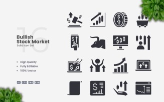16 Bullish Stock Market Solid Icons Set