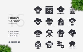 16 Cloud Server Solid Icons Set
