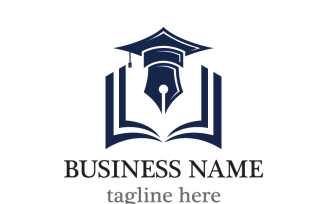 Book with Pen Nib and Graduation Cap Logo Template