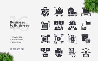 16 Business to Business Solid Icons Set