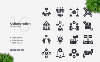 16 Collaboration Solid Icons Set
