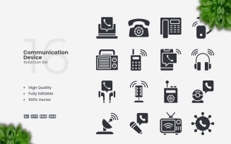 16 Communication Device Solid Icons Set