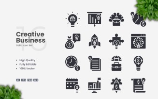 16 Creative Business Solid Icons Set