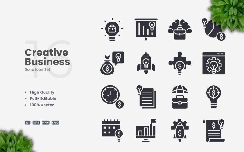16 Creative Business Solid Icons Set Icon Set