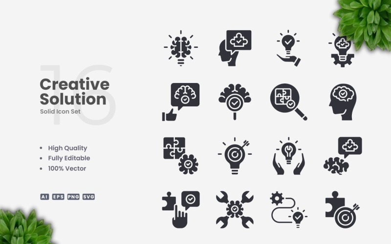 16 Creative Solution Solid Icons Set Icon Set
