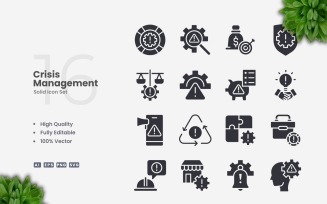 16 Crisis Management Solid Icons Set