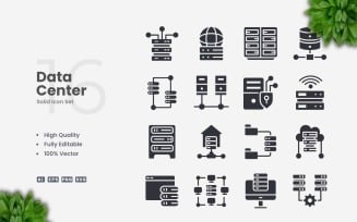 16 Data Center Solid Icons Set