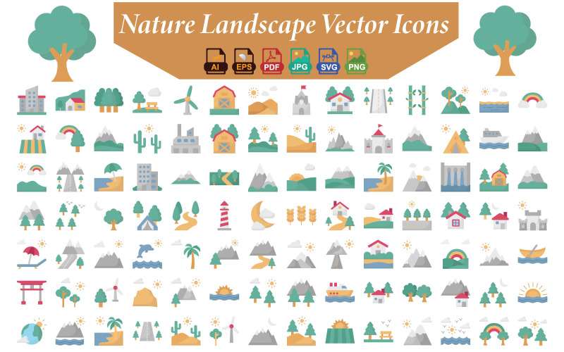 Nature and Landscape Icon Pack – 6 Unique Styles for Eco, Travel, and Adventure Design Projects Icon Set