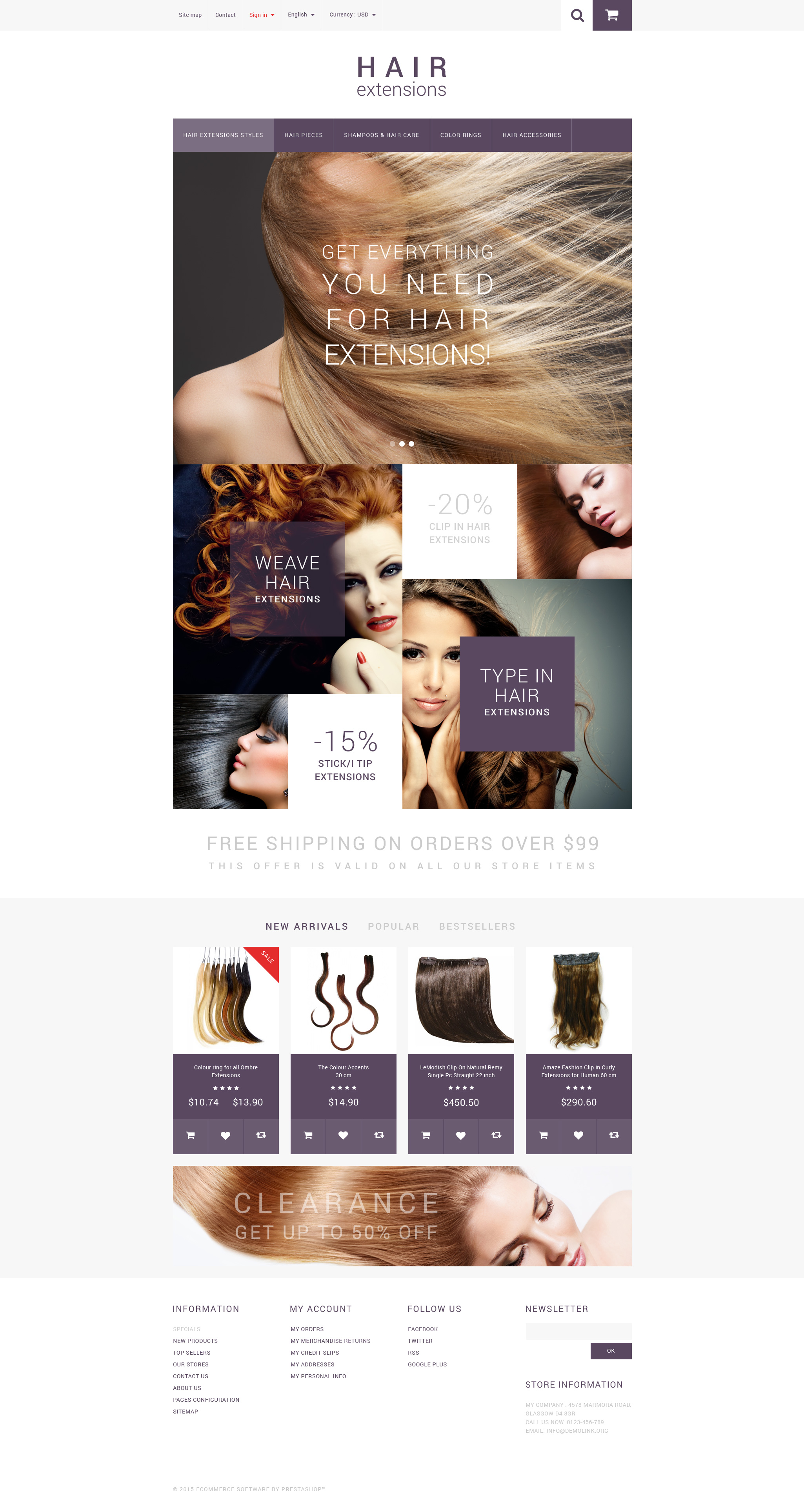 "Hair Extensions" Responsive PrestaShop Thema №55005 - screenshot