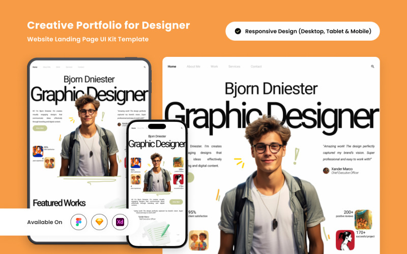 Bjorn Dniester - Creative Portfolio Landing Page UI Element