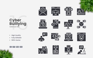 16 Cyber Bullying Solid Icons Set