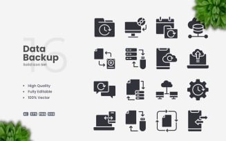 16 Data Backup Solid Icons Set
