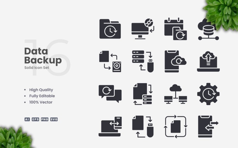 16 Data Backup Solid Icons Set Icon Set