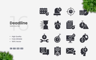16 Deadline Solid Icons Set