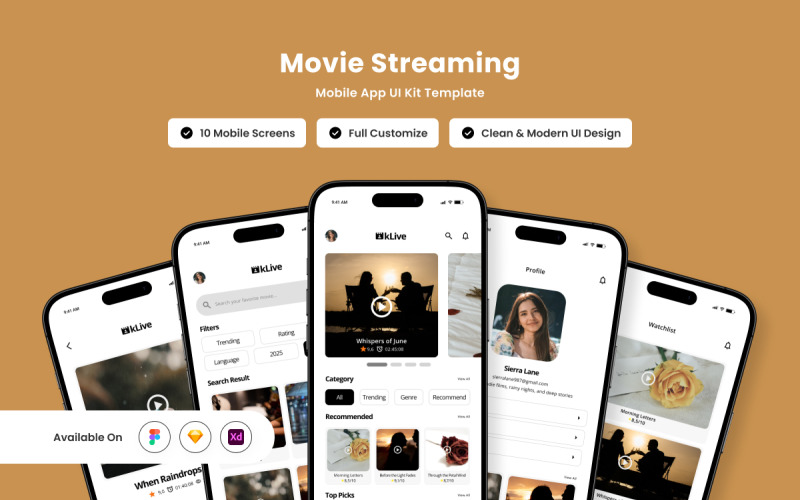Klive – Movie Streaming Mobile App Design Template UI Element