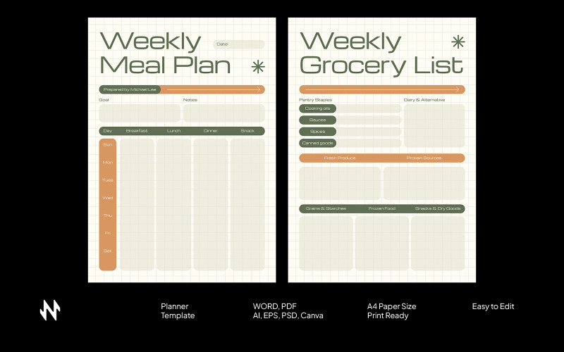 Modern Meal Planning Set Template Corporate Identity
