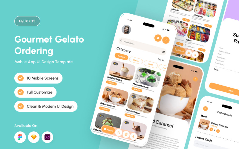 Gelateria - Gourmet Gelato Ordering App Design Template UI Element