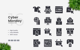 16 Cyber Monday Solid Icons Set