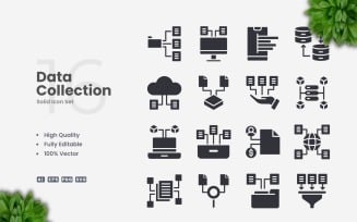 16 Data Collection Solid Icons Set