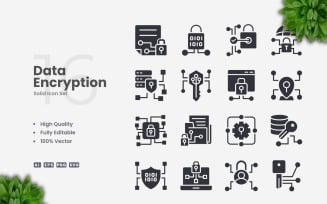 16 Data Encryption Solid Icons Set
