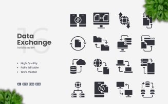 16 Data Exchange Solid Icons Set
