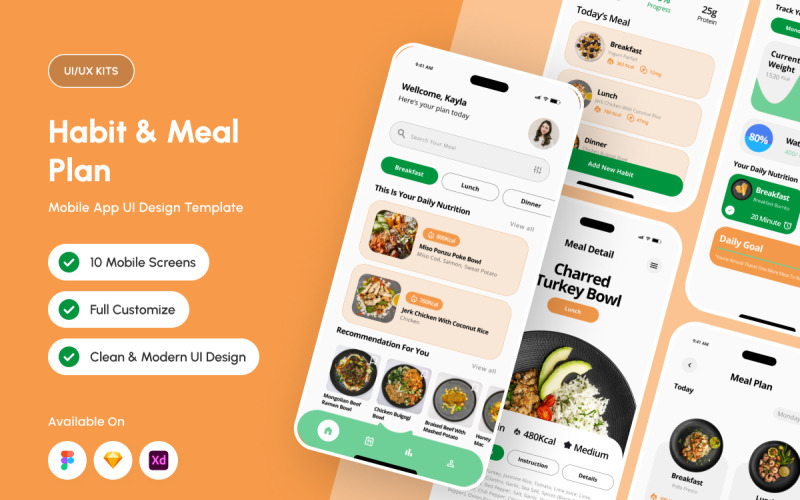 Slimdy - Habit & Meal Plan Mobile App Design Template UI Element