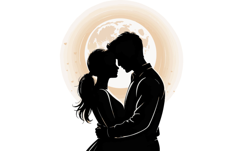 Couple Silhouette under Moonlight Illustration