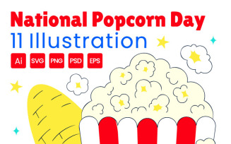 11 National Popcorn Day Vector Illustration