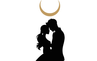 Loving Couple Silhouette under Moonlight
