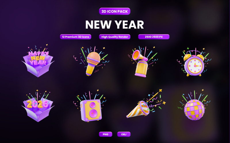 New Year 3D Icon Pack Design Icon Set
