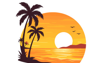 Sunset Beach Vector Illustration