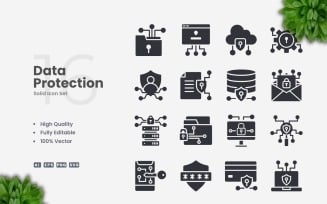 16 Data Protection Solid Icons Set