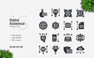 16 Data Science Solid Icons Set