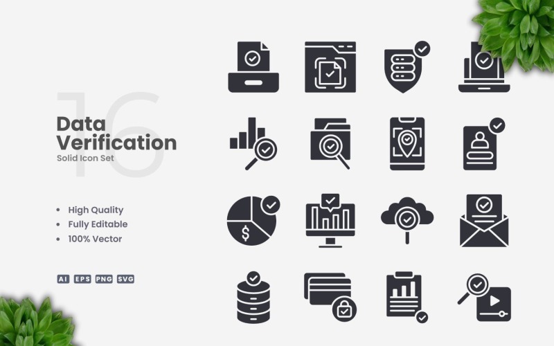 16 Data Verification Solid Icons Set Icon Set