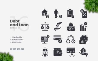 16 Debt and Loan Solid Icons Set